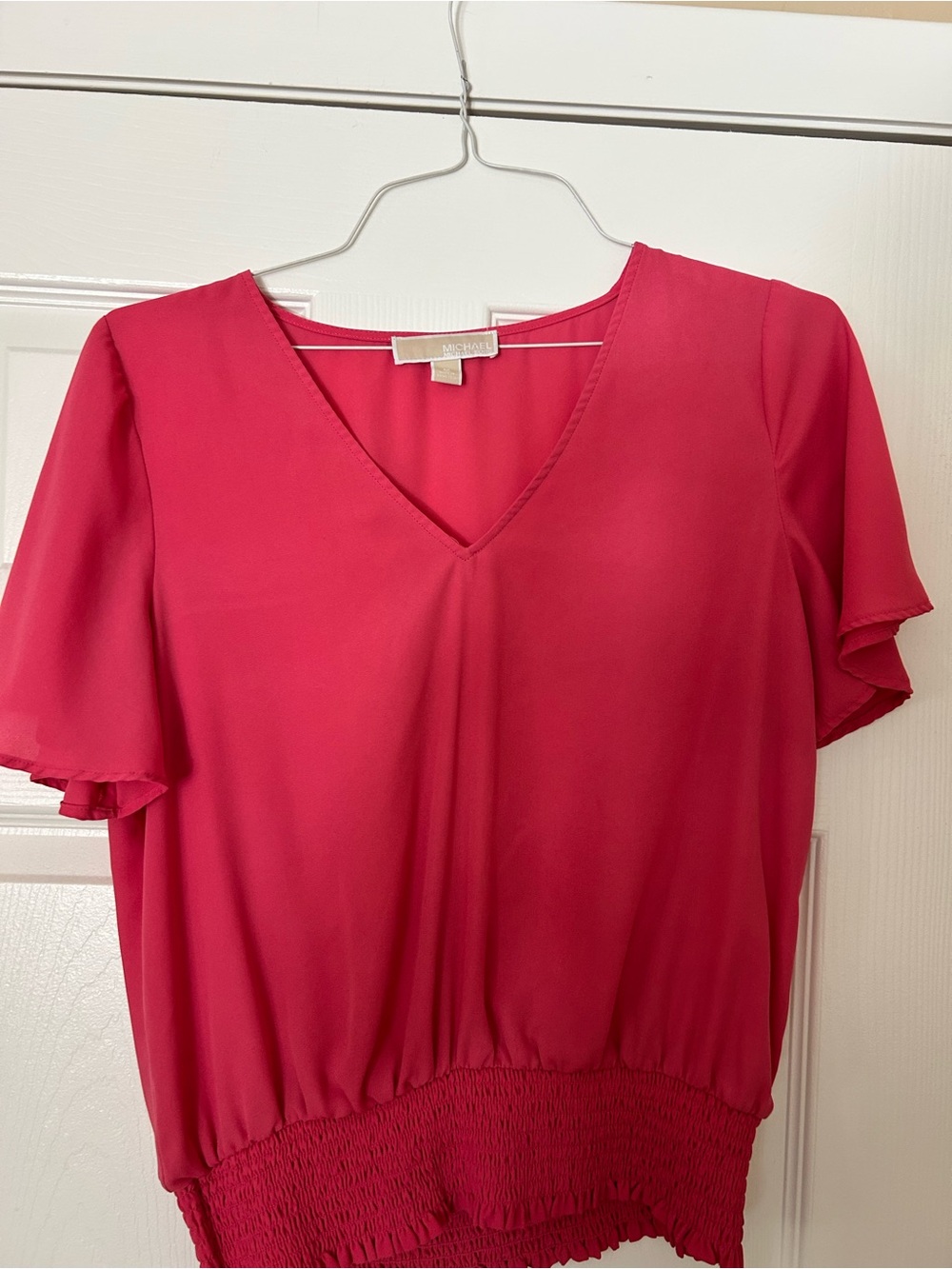 Michael Kors Hot Pink V-Neck Flutter Sleeve Blouse